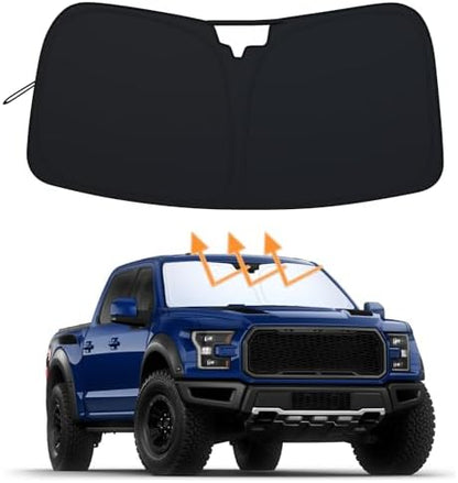 PIMCAR Windshield Sunshade for Ford F-150 2015-2020 | Premium 310T Reflective Polyester UV & Heat Blocker | Reduces Interior Temperature, Foldable with Storage Pouch by PIMCAR