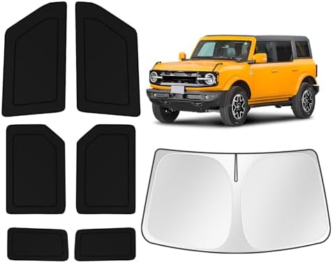 KUST Car Window Shades for Ford Bronco 2021-2025 2026 Windshield Sun Shade Side Window Cover UV Block Privacy Protection Accessories for Camping Blackout Rear Back Full Set 7PCS by KUST
