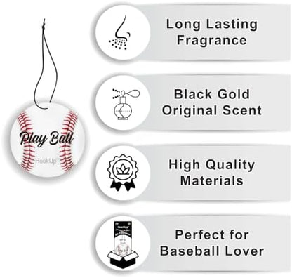 Baseball Car Air Freshener by HookUp - 10 Pack - Black Gold Scent (Extra Strong) | Unique Baseball Gift for Players, Coach, Fans | Hanging Car Accessory with Long Lasting Fresheners Smell - Image 3