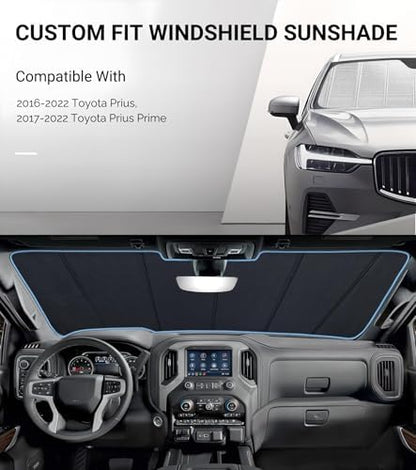 Pigenius Windshield Sun Shade for Toyota Prius 2016-2022, Toyota Prius Prime 2017-2022. Reflective Aluminum Film Front Window Sunshade - BLAZBLOCK - Image 2