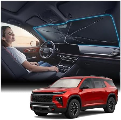 Nmoiss Windshield Sun Shade Umbrella [Vinyl Coating Heat Shield] Compatible with Chevy Traverse, Keep Cool, Block 99% UV Rays & Protect Interior Dashboard & Seats, Traverse Accessories by Nmoiss