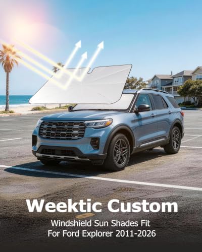 Weektic Custom Windshield Sun Shade Umbrella for Ford Explorer 2011-2026, [Double Thickened Ice Crystal Coating] Sun & Heat Protection, Keep Vehicle Cool & Protect Interior - Image 5