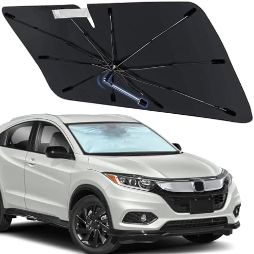 Windshield Sun Shade Umbrella for Honda HR-V 2016-2022, Foldable Front Window Sunshade with 360° Rotating Shaft, Custom Fit Car Shades for HR-V Accessories with UV & Heat Protection by Visufy