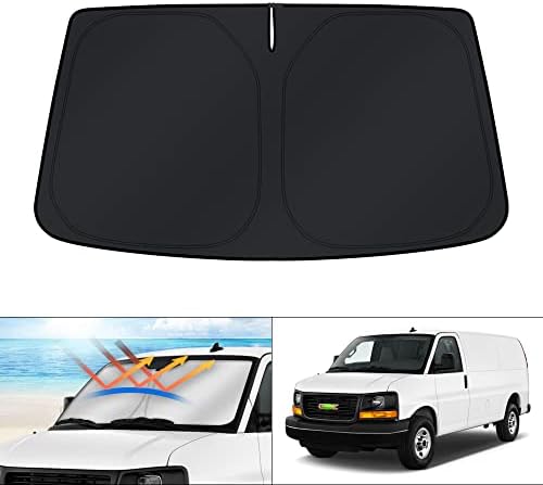 KUST Windshield Sun Shade for 1996-2024 GMC Savana Van Accessories, Passenger & Cargo Van Window Sunshade Sun Visor Protector Foldable Blocks UV Rays Keep Your Car Cooler by KUST