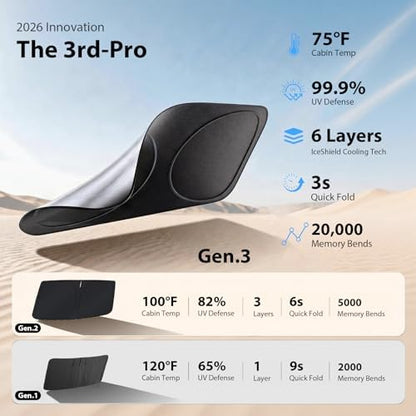 2026 Upgraded Windshield Sun Shade for Chevrolet Equinox [Precision Custom Fit, Superior UV & Heat Block] Cooling Tech Fabric, Durable Foldable with Storage Bag, Fits 2005-2026 - Image 4
