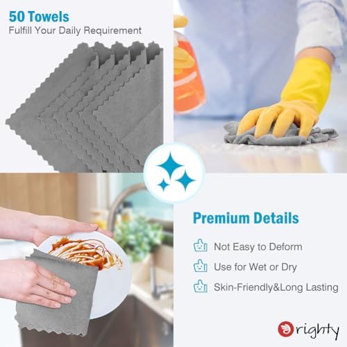 Orighty Microfiber Cleaning Cloth Bulk, 50 Pack Shop Towels 12x12 in, Grey - Image 5