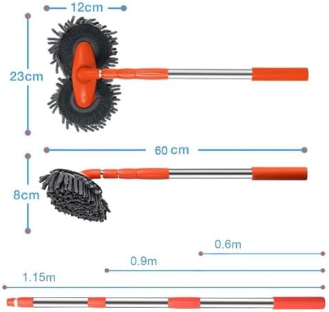 Retractable Double Head Car Wash Brush 360° Rotating Long Handle Car Cleaning Kit Brush Chenille Microfiber Car Wash Mop Not Hurt Paint Scratch Free((Single Set + 1 Spare Brush Head) - Image 2