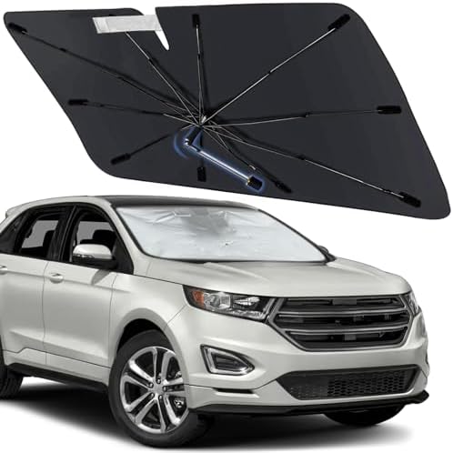 Windshield Sun Shade Umbrella for Ford Edge 2015-2026, Foldable Front Window Sunshade with 360° Rotating Shaft, Custom Fit Car Shades for Edge Accessories with UV & Heat Protection by Visufy