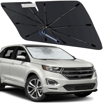 Windshield Sun Shade Umbrella for Ford Edge 2015-2026, Foldable Front Window Sunshade with 360° Rotating Shaft, Custom Fit Car Shades for Edge Accessories with UV & Heat Protection by Visufy