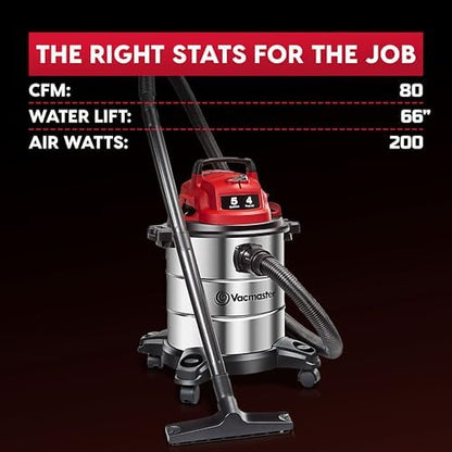 Vacmaster VOC508S 1101 5-Gal 4 Peak HP Stainless Steel Wet/Dry Vac Red - Image 7