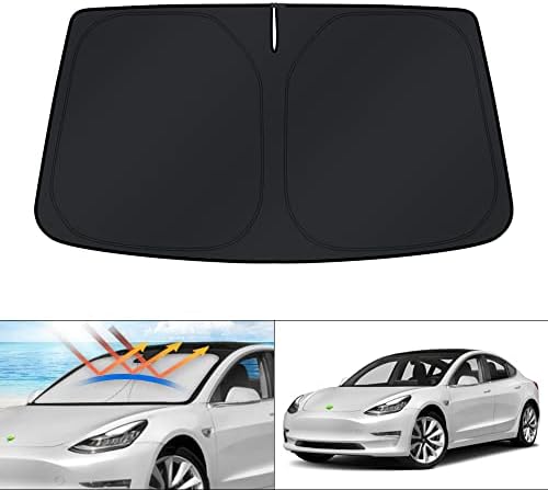 KUST Windshield Sun Shade for 2017-2023 Tesla Model 3 Accessories Sunshade Window Sun Visor Protector Foldable Blocks UV Rays Keep Your Car Cooler(Not for 2024 Model 3) by KUST
