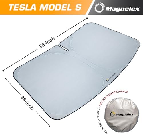 Magnelex Tesla Windshield Sun Shade for Model S 2012-2026 - Reflective Polyester Blocks Heat & Sun, Foldable Car Window Sun Blocker, Mirror Cut-Out, Fade-Resistant Sunshade, Tesla S Accessories - Image 3