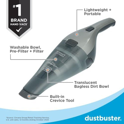 BLACK+DECKER dustbuster Handheld Vacuum, 8V Cordless, Hand Vacuum for Quick Cleanup with Crevice Tool and Washable Filter (HNVC220BCZ01) - Image 3