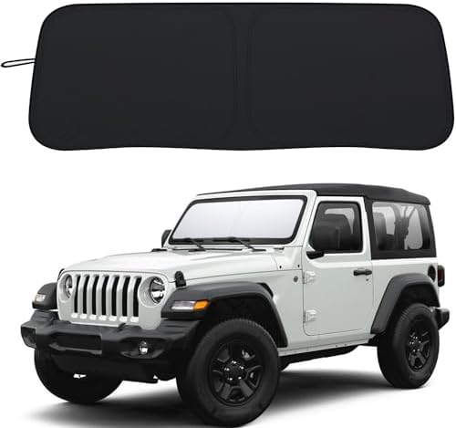 Premium Windshield Sun Shade for 2018-2026 Jeep Wrangler JL JLU & 2020-2026 Jeep Gladiator, Reflective 310T Material Front Window Sun Visor Blocks UV Rays Foldable Sunshade with Storage Pouch by PIMCAR