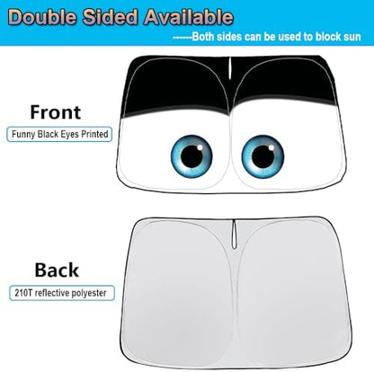 Gven Windshield Sun Shade for 2017-2026 Tesla Model Y/Model 3 Sunshade Accessories Foldable Sunshade (Fit 2025-2026 Model Y Juniper / 2024 Model 3 Highland) Blocks UV Rays Keep Car Cool (Black Eyes) - Image 2