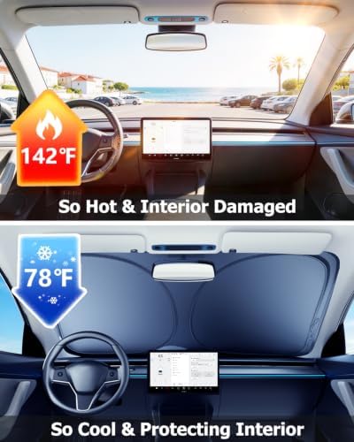 DMJN Front Windshield Sun Shade for Kia Telluride (2020-2026), [Nano Ice-Crystal Coatings] UPF50+ Heat & UV Block, Protect Car Interior & Keep Cool, Flodable Steel-Ring Car Cover for Summer - Image 5