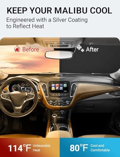 Proadsy Custom Fit Car Windshield Sun Shade for 2016-2025 Chevrolet Malibu - Image 3