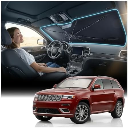 Nmoiss Windshield Sun Shade Umbrella for Jeep Grand Cherokee 2011-2026 Accessories, [Vinyl Coating Heat Shield] Protect Car from Sun Rays & Heat Damage Keep Cool and Protect Interior by Nmoiss