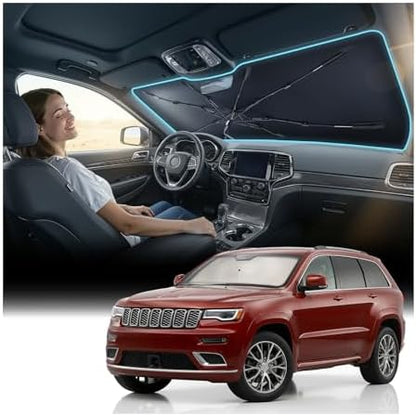 Nmoiss Windshield Sun Shade Umbrella for Jeep Grand Cherokee 2011-2026 Accessories, [Vinyl Coating Heat Shield] Protect Car from Sun Rays & Heat Damage Keep Cool and Protect Interior by Nmoiss