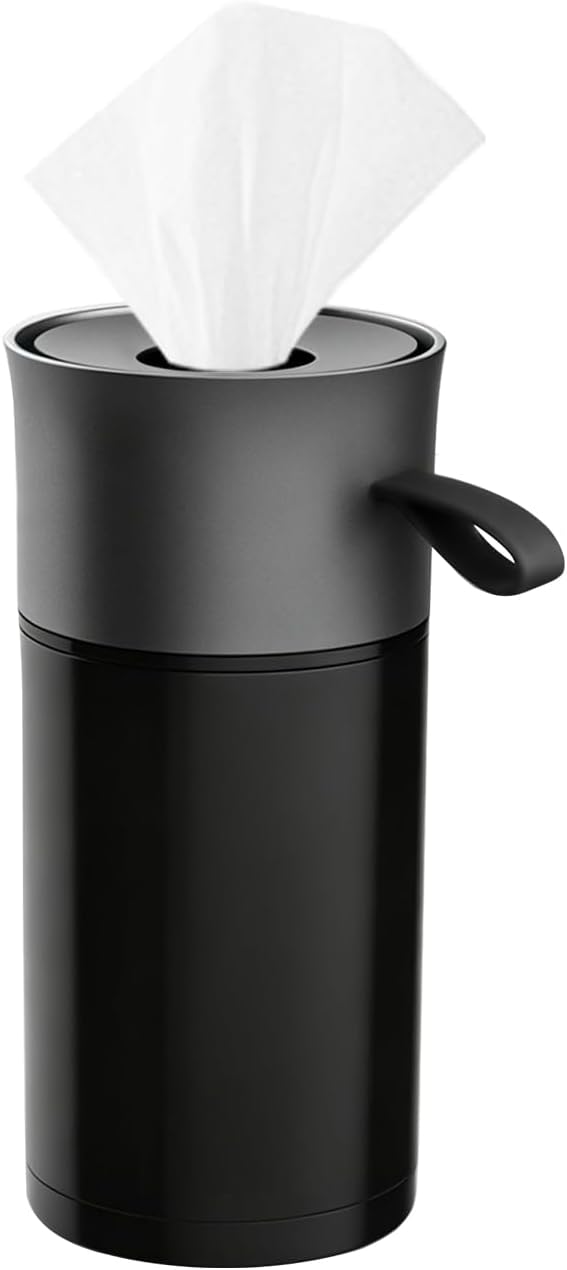 Car Tissues Cylinder, Cup Holder Car Tissue Box with Handle, Detachable Easy Cleaning Tissue Holder with 1 Pack Tissues, Black Grey by Unknown