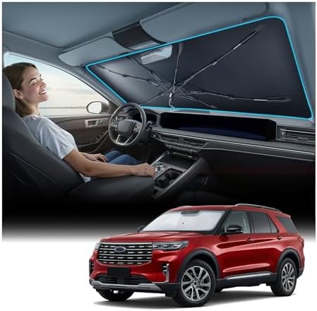 Nmoiss [Vinyl Coating Heat Shield] Windshield Sun Shade Umbrella Fit for Ford Explorer 2011-2026, Protect Car from Sun Rays & Heat Damage Keep Cool and Protect Interior, Accessories by Nmoiss
