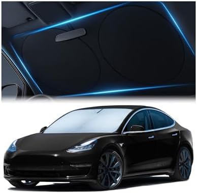 Magnelex Tesla Windshield Sun Shade (Model 3/Y), Reflective Polyester Blocks Heat & Sun, Foldable Car Window Sun Blocker, Mirror Cut-Out, Fade-Resistant Sunshade, Tesla 3 Accessories by Magnelex