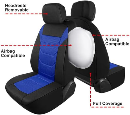 Pariiaotin 3D Air Mesh Car Seat Cover Full Set Washable and Breathable Premium Cloth Automotive Vehicle Seat Covers for Cars Interior, Universal Fit for Most Cars, Sedan, Truck, SUV(Black/Blue) - Image 5