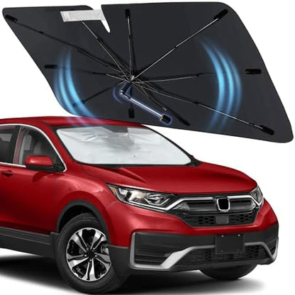 Windshield Sun Shade for Honda CRV 2017-2022, Custom Fit Front Window Shade Umbrella with 360°Rotating Shaft, Foldable Vehicle Windshield Sunshade Cover for UV & Heat Protection, Easy Storage by Visufy