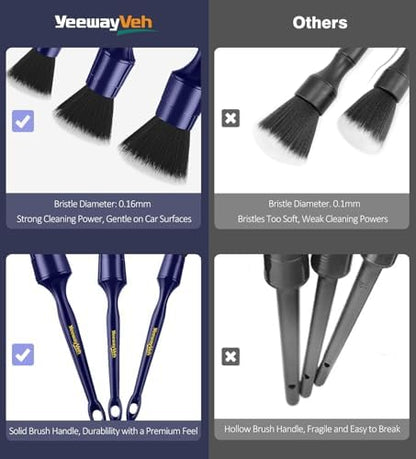 YeewayVeh 3PCS Car Detailing Brush Set, Ultra Soft, Indigo/Black - Image 6