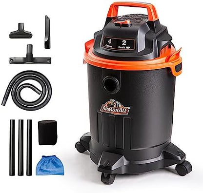 Armor All VO405P 0901 4 Gallon Wet/Dry Vac 2.0 Peak HP Shop Vacuum with Nozzles & Brush,Black/Orange by ArmorAll