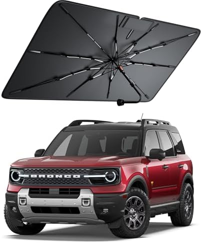 Windshield Sun Shade for Ford Bronco Sport 2021–2026, Foldable Umbrella Sunshade with 100% UV Block, Multi-Layer Heat Insulation, Reinforced 10-Rib Frame, Keeps Car Cooler by Amadaw