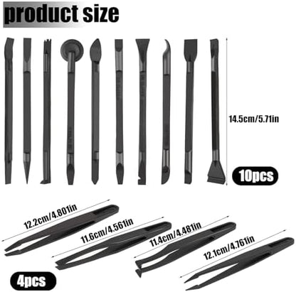 14 Pcs Plastic Crevice Cleaning Tool Car Detailing Spatula Set Black Scraper Tool Non-scratch Small Putty Knife Anti-static Tweezers for Tight Spaces - Image 2