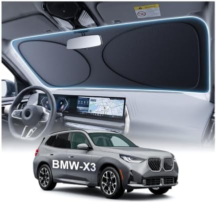 2026 Upgraded Windshield Sun Shade for BMW X3 [Precision Custom Fit, Superior UV & Heat Block] Cooling Tech Fabric, Durable Foldable with Storage Bag, Fits 2004-2026 by Unknown