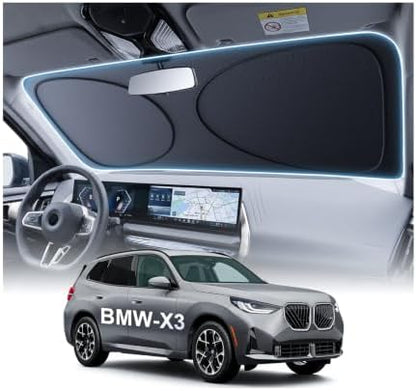 2026 Upgraded Windshield Sun Shade for BMW X3 [Precision Custom Fit, Superior UV & Heat Block] Cooling Tech Fabric, Durable Foldable with Storage Bag, Fits 2004-2026 by Unknown