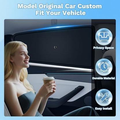 KUST Car Window Shades for 2020-2024 Tesla Model Y Accessories with No-Fall Suction Cups Windshield Sun Shade Side Rear Window Covers Sunshade Privacy Protection for Camping 8PCS(Not for Juniper) - Image 4