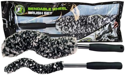 ExoForma Bendable Brush Set - Unique Adjustable 2-Piece Wheel Brush Set Cleans Behind Wheels - Tough Yet Gentle Wool Fiber + No-Scratch Rubber Tip Safe for All Wheel Types - Comfy Ergonomic Grip by ExoForma
