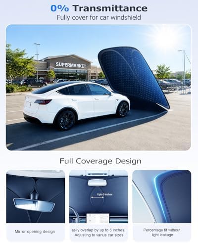 DMJN Front Windshield Sun Shade for Universal Small Size, [Nano Ice-Crystal Coatings] UPF50+ Heat & UV Block, Protect Car Interior & Keep Cool, Flodable Steel-Ring Car Cover for Summer - Image 4