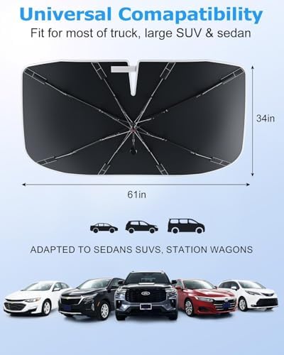 [2026 Upgrade] Weektic Windshield Sun Shade Umbrella [UPF50+ Crystal Nano Reflector] Protect Car from Sun Ray Damage, Umbrella Sun Shade for Car SUV Truck Keep Cool & Comfy, Medium (57" L x 31" W) - Image 4