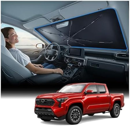 Nmoiss [Vinyl Coating Heat Shield] Windshield Sun Shade Umbrella Compatible with Toyota Tacoma Pickup Truck, Protect Car Interior from Sun Rays & Heat Damage Keep Cool, Tacoma Accessories by Nmoiss