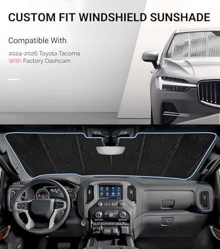Pigenius Windshield Sun Shade for Toyota Tacoma 2024-2026 with Factory Dashcam, Front Window Sunshade - AstraGuard - Image 2