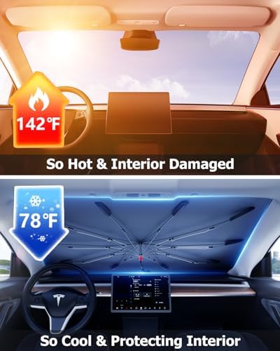 DMJN Umbrella Windshield Sun Shade for Toyota Corolla (2003-2026), Car Sunshade for Front Windshield [Nano Ice-Crystal Coatings] UPF50+ Heat & UV Block, Protect Interior & Keep Cooler - Image 5