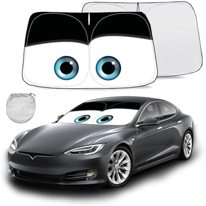 Gven Windshield Sun Shade for 2017-2026 Tesla Model Y/Model 3 Sunshade Accessories Foldable Sunshade (Fit 2025-2026 Model Y Juniper / 2024 Model 3 Highland) Blocks UV Rays Keep Car Cool (Black Eyes) by Gven