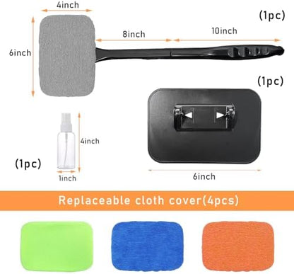 Ohleats Car Windshield Cleaning Tool, Microfiber Window Cleaner with 4 Washable and Reusable Cloth Pad & Long Handle, Auto Glass Wiper Cleaning Kit with Spray Bottle, Car Accessories - Image 2