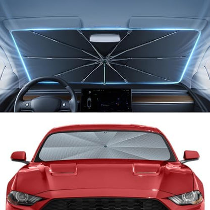Autorder Windshield Sun Shade Umbrella for 2015-2026 Ford Mustang Accessories,Upgraded Ice Crystal Material,Easy Setup Umbrella Sunshade for Car Windshield,100% Sun Blocking by Autorder