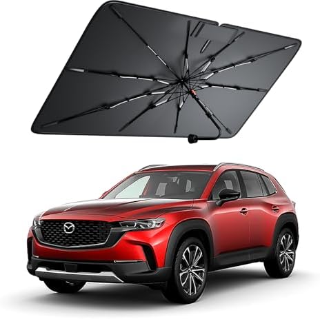 Windshield Sun Shade for Mazda CX-50/90 2023–2026, Foldable Umbrella Sunshade with 100% UV Block, Multi-Layer Heat Insulation, Reinforced 10-Rib Frame, Keeps Car Cooler, Summer Car Accessory by Amadaw