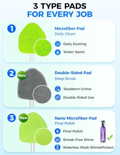 XINDELL 24-inch Windshield Cleaner Tool – Upgrade Large Head Car Interior&Exterior Window Cleaning Kit with Extendable Handle & 4 Microfiber Pads, Auto Wiper Brush for Car, Trucks, SUVs, RVs & Home - Image 4