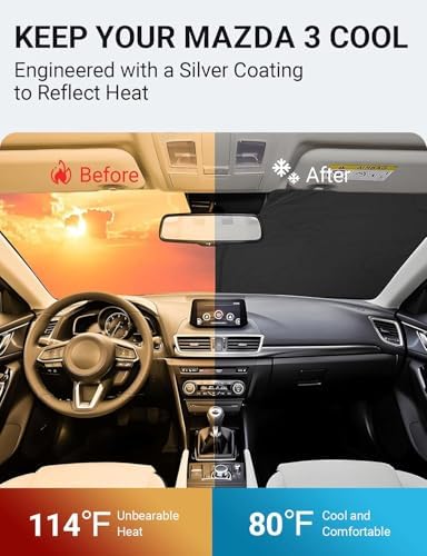 Proadsy Custom Fit 2014-2018 Mazda 3 Windshield Sun Shade, Blocks Heat - Image 3