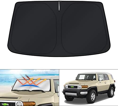 KUST Windshield Sun Shade for Toyota FJ Cruiser 2007-2014 Window Accessories Sunshade Sun Protector Foldable Block UV Rays Keep Cars Cooler Silver Black by KUST