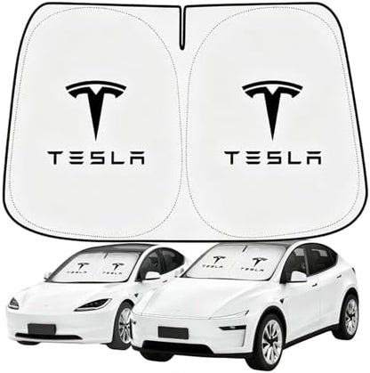 Windshield Sunshade for Tesla Model 3 & Model Y, Digital Printed Double-Sided Fabric Sun Visor, Silver Outside Black Inside UV Block Sunshade Compatible with 2017-2026 Model 3 2021-2026 Model Y by AccessoriesforTeslaModelYandModel3