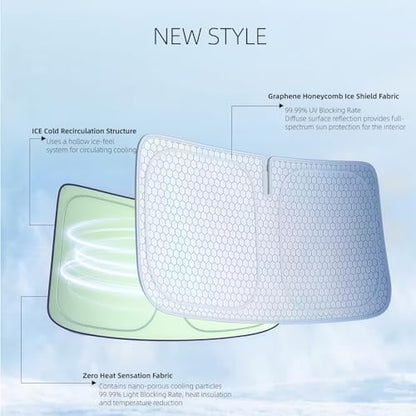 Foldable Windshield Sunshade | Graphene Heat Shield with Reflective Polyester Fabric | UV Protection Car Sun Shade with Memory Steel Frame | Keeps Interior Cool & Protects Dashboard | M (56 x 28 in) - Image 5